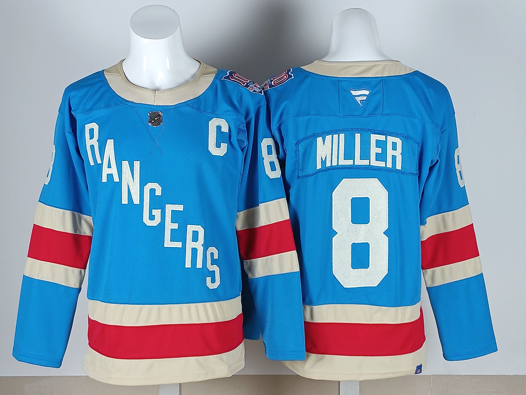 Men 2026 New York Rangers #8 Miller Light Blue 100th NHL Jersey style 01